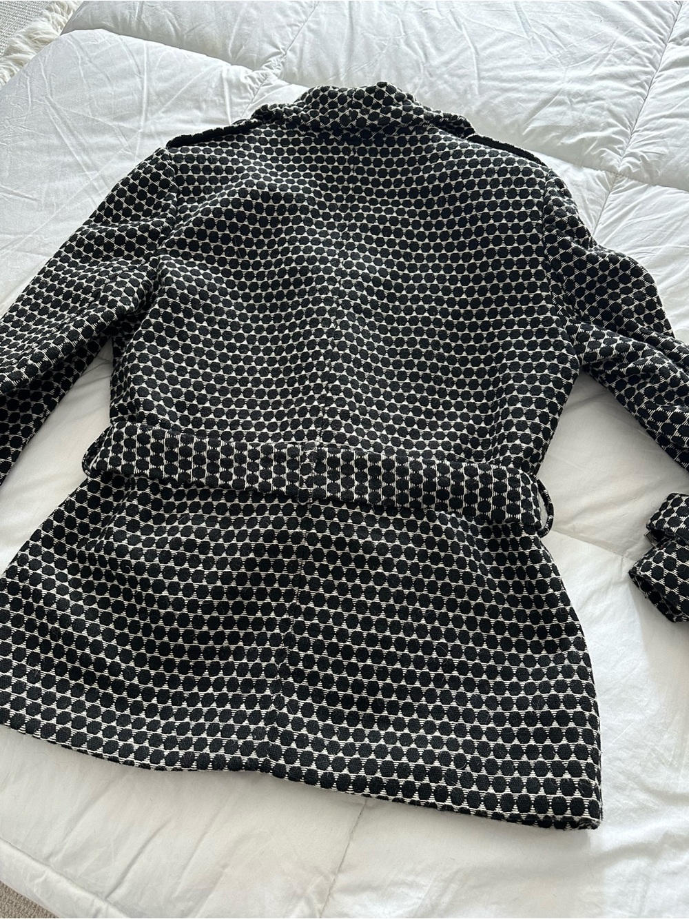 Kenar Black & White Patterned Belted Trench Jacket Size 12 - Picture 10 of 15